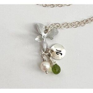 Orchid Multi Charme Rhinestone Sterling Silver 925 Vintage Pendant Necklace 19"